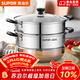蘇泊爾（SUPOR）304不銹鋼蒸鍋雙層加厚復底湯鍋帶蒸籠燃氣電磁爐通用 【雙層加厚】旗艦款 28cm