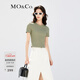 MO&Co.圓領(lǐng)短袖修身收腰短款露臍彈力T恤上衣時(shí)髦洋氣上裝女摩安珂 灰綠色 L 170
