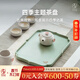 萬(wàn)仟堂（Edenus）茶盤(pán)家用托盤(pán)陶瓷茶托簡(jiǎn)約茶臺長(cháng)方形單層干泡儲水茶承 四季盤(pán) 春盤(pán)·古綠釉 312*217*17(不含茶具)
