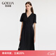歌莉婭v領(lǐng)連衣裙女2025新款壓褶拼接設計感氣質(zhì)通勤小黑裙1C4C4K1A0 00B黑色 L