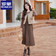 ROMON毛呢馬甲連衣裙子女士春秋冬季2026年新款小香風(fēng)打底中長(cháng)裙兩件套 卡其色套裝 S 建議80-90斤
