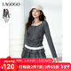 LAGOGO假兩件掐腰顯瘦蕾絲T恤女拉谷谷2025年秋新款灰色長(cháng)袖上衣 深灰色 M