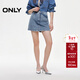 ONLY2025秋季新款燙鉆設計高腰A字裙褲短褲牛仔褲女|125143005 J34390洗水牛仔藍 S