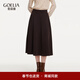 歌莉婭針織半身裙2025新款秋冬流行穿搭彈力八片裙高腰傘裙1EDL2D110 90Y深棕 M