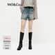 MO&Co.牛仔短褲春做舊磨破剪腳無(wú)彈棉質(zhì)寬松中腰MBE1SOTT01 牛仔藍色 S /S
