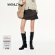 MO&Co.半身裙2025秋新品棉質(zhì)懷舊巴恩風(fēng)短裙中低腰附腰帶MBE3SKTT03 深咖啡色 S
