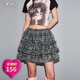 妖精的口袋荷葉邊網(wǎng)紗格紋半身裙女2025年夏季新款甜酷蓬蓬裙短裙 少女黑白格子色 M