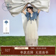 紫涵（ZIHAN）紫涵牛仔外套吊帶網(wǎng)紗連衣裙套裝女夏季上衣仙女裙兩件套 米白 S