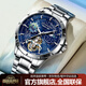 冠琴（GUANQIN）星空手表男士全自動(dòng)機械表商務(wù)休閑多功能男表夜光防水腕表國表 鋼帶星空藍面