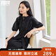 對白法式氣質(zhì)襯衫連衣裙女2025夏季新款初戀小白裙燈籠袖收腰長(cháng)裙 氣質(zhì)黑 S