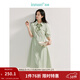 茵曼（INMAN）【商場(chǎng)同款】速干棉短袖連衣裙2025春秋女裝新品打攬收腰中長(cháng)裙 豆綠色 L