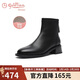 金利來(lái)（Goldlion）【新年禮物】女鞋瘦瘦靴女加絨保暖秋冬粗跟時(shí)裝靴黑色加絨37