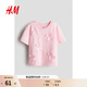 H&M2025年夏季新款童裝女童圖案設計T恤1302424 淺粉色/蝴蝶結 120 120/60 (4-6Y)