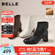 百麗（Belle）復古褶皺面時(shí)裝靴女冬季新款商場(chǎng)同款優(yōu)雅高跟短靴E5U1DDD5 黑色 37