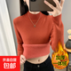 秋冬加絨毛衣女加厚一體絨內搭大碼半高領(lǐng)套頭打底針織衫保暖上衣 銹紅色【中領(lǐng)款】  【加厚一體絨】 XL  115-125斤
