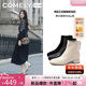 康莉（COMELY）靴子女2025冬季新款羊皮時(shí)尚通勤短靴百搭瘦瘦靴 黑色/羽絨里 37