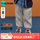 博睿恩【親膚絨】男女寶寶加絨百搭運動(dòng)褲2025秋兒童大口袋工裝衛褲 麻灰 110