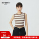 深呼吸DEEP BREATH女裝條紋拼色修身短款針織打底背心A301274 灰底白條 S (2)