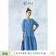 EIN言美拉藍多巴胺格紋泡泡袖圓領(lǐng)低腰壓褶休閑娃娃裙秋季新款 寶藍 M