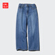 優(yōu)衣庫童裝男童女童寬松直筒牛仔長(cháng)褲水洗產(chǎn)品闊腿483503 478128 478128/65寶藍色 160