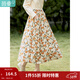 茵曼（INMAN）2025春秋女新款田園復古印花彈力松緊腰遮肉A字半身裙18314120 黃綠色 XL