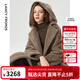 朗姿【尖貨補單】麂皮絨羊毛羊剪絨外套大衣女法式連帽泰迪顆粒絨皮草 煙灰色3 S