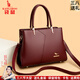 袋鼠卡拉三八節送媽媽品牌軟皮包包女包2026新款中年女士手提包大氣結婚包 尊貴酒紅（禮盒+手包卡包+長(cháng)肩帶）