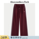 Abercrombie & Fitch【顯瘦百搭闊腿】小麋鹿圖案毛圈布運動(dòng)衛褲25秋冬女裝147-5117 酒紅色 S (165/72A) 尺碼偏大，建議小一碼