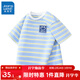 真維斯（Jeanswest）男童t恤短袖夏季新款兒童條紋?；晟朗孢m夏裝男孩夏天休閑上衣潮 藍 J棒球運動(dòng) 100 cm
