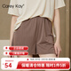 Carey Kay【清倉打折】睡衣女春夏短袖大碼椰油護膚女士家居服套裝可外穿 話(huà)梅棕-短褲 L 【M-L碼建議體重90-120斤】