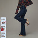 CHUU反穿設計微喇牛仔褲女2026春季新款單排扣高腰新復古回潮繡花長(cháng)褲 深牛仔藍 26