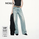 MO&Co.【神褲】牛仔褲2025秋新品棉質(zhì)燙鉆淺藍寬松長(cháng)直筒MBE3JENT09 牛仔藍色 M 27