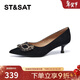 星期六（ST&SAT）假面尖頭女鞋中跟細跟休閑淺口單鞋 黑色 36