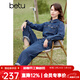 百圖betu女裝春季新款連體褲復古水洗牛仔襯衫工裝連體褲2401T69 牛仔色 S
