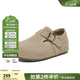 百思圖2026春新款真皮厚底全包勃肯鞋休閑一腳蹬女單鞋D3787AM6 杏色 36