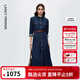 朗姿復古風(fēng)設計感高腰a字連衣裙大擺高級感氣質(zhì)裙2025年冬季新款 柏林藍色 2XL