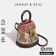 CHARLIE&KELLI輕奢包包女神三八節禮物新款小熊涂鴉半圓水桶包手提斜挎包包女包 玫粉色【代寫(xiě)賀卡 圣誕元旦禮物】