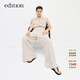 edition連體褲女夏季新款帥氣中性風(fēng)無(wú)袖襯衫亞麻工裝連體衣 亞麻色 S 160