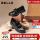 百麗（Belle）復古紐扣牛皮樂(lè )福鞋女2026春新質(zhì)感通勤平跟單鞋B2973AA6 黑色 37 (235mm)
