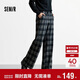 森馬（Semir）休閑褲女冬格子加絨長(cháng)褲寬松2025鹽系復古潮流闊腿褲109725127005