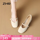 ZHR瑪麗珍鞋女復古淺口單鞋子女優(yōu)雅甜美粗跟方頭女鞋 CG71 米色 37