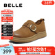 百麗（Belle）復古擦色牛皮勃肯鞋女商場(chǎng)同款厚底休閑單鞋E7C1DCM5 棕色 37 (235mm)