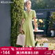 Olrain歐芮兒綠色短袖連衣裙女夏季復古翻領(lǐng)氣質(zhì)顯瘦裙子薄荷曼波風(fēng) 淺綠色 S
