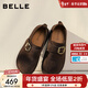 百麗（Belle）堅果拿鐵絨面勃肯鞋女2026春新款商場(chǎng)舒適柔軟復古休閑鞋F3V1DAA6 咖啡色 38