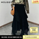 moussy 新品法式田園風(fēng)不規則荷葉邊半身裙028IAZ31-1012 020黑色 M