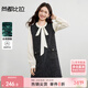 尚都比拉小香風(fēng)木耳邊圓領(lǐng)長(cháng)袖連衣裙女秋季拼接假兩件直筒裙流蘇感中裙