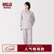 MUJI女式 無(wú)側縫雙層紗織長(cháng)袖睡衣 家居服套裝純棉女士26年春季女裝 薰衣草色條紋 L 上裝165/88A 下裝165/70A