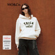 MO&Co.衛衣底抓毛棉質(zhì)印花挺括連帽寬松街頭舒適口袋摩安珂 米駝色-第2批 XS 155