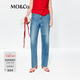 MO&Co.【C+系列】牛仔褲夏天絲棉質(zhì)高腰小直筒MBE2JEN018 牛仔藍色 XXS /XXS