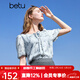 百圖betu女裝2025夏季新款襯衫燈籠袖水墨印花短袖雪紡衫女2503T59 灰蘭 M